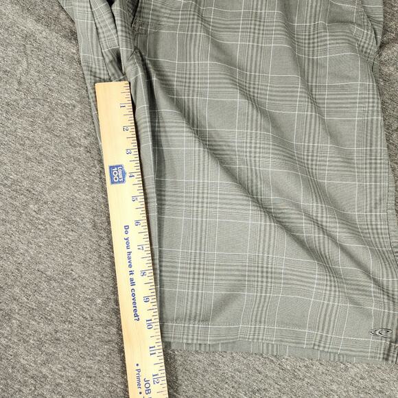 O'Neill Hybrid Board Shorts Men 38 Gray Plaid Flat Front Wicking Swim Beach 11" - Picture 7 of 10